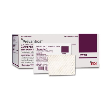 Pad Swab Antiseptic Prep Pad Prevantics® 3.15% / 70% Strength CHG (Chlorhexidine Gluconate) / Isopropyl Alcohol Individual Packet NonSterile 1ML(100/BX 10BX/CS) by PDI - Professional Disposables  ID B10800